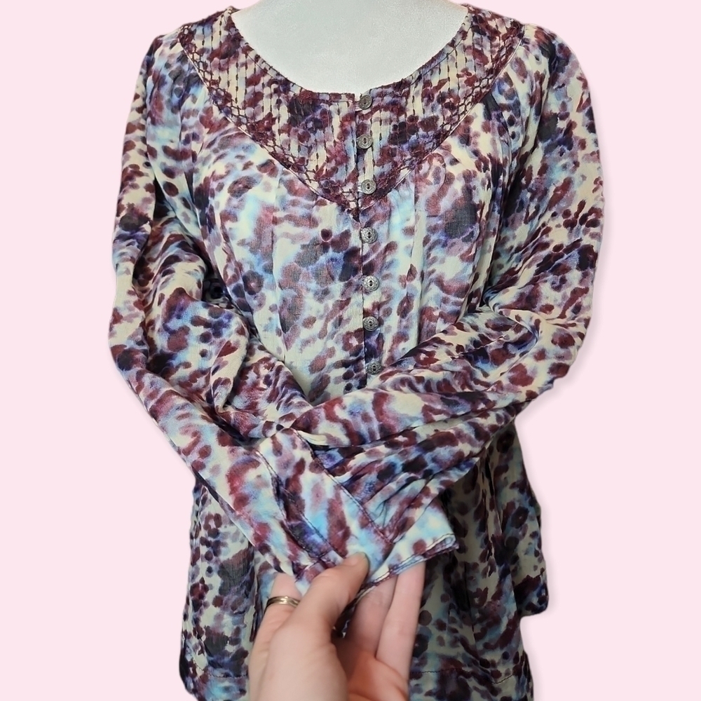 Beachlunchlounge Button Down Long Sleeve Sheer Cotton Peasant Blouse